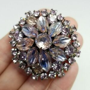 Vintage Light Purple Rhinestone Cluster Flower Floral Shape Brooch Pastel Estate
